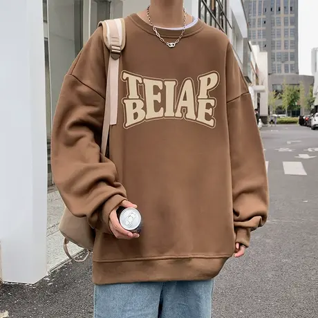 套头圆领卫衣男潮牌春秋季新款oversize美式复古打底衫宽松上衣服商品大图