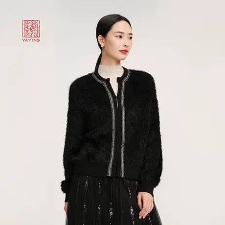 EP YAYING雅莹高端系列 黑色廓形短款针织开衫 商场同款9101A商品大图