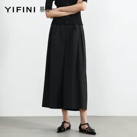 Yifini/易菲宽松显瘦阔腿裤女2023夏季新款休闲遮肉直筒裤长裤商品大图