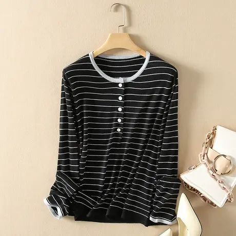 美丽诺羊毛秋装女2023新款毛衣女宽松圆领套头上衣爆款针织打底衫商品大图