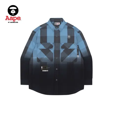 Aape旗舰店男装秋款猿颜潮流多色印花格纹渐变长袖衬衫8396XAI商品大图