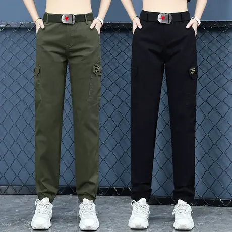 黑色大码工装裤女春秋2023新款美式胖mm高腰休闲裤帅气显瘦直筒裤图片