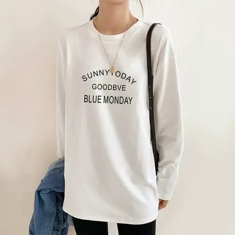 中长款打底衫叠穿上衣女2022秋冬新款宽松显瘦遮屁股印花圆领T恤图片