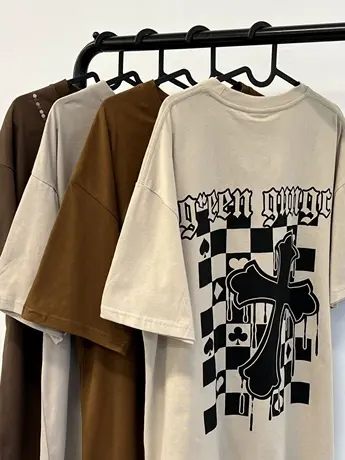 美式复古短袖t恤女纯棉ins潮夏季2022新款小众设计感圆领宽松上衣图片