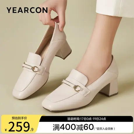 意尔康女鞋2023秋季新款真皮单鞋方头女士小皮鞋英伦风乐福鞋通勤商品大图