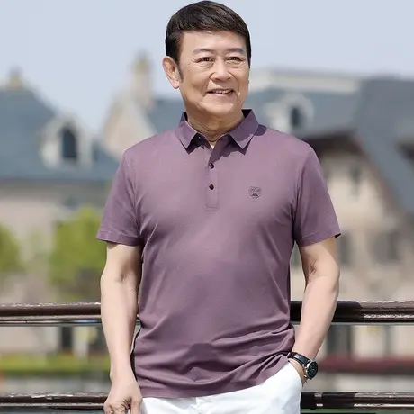 爸爸夏装t恤短袖薄款夏季中年男士半截袖宽松纯色冰丝翻领polo衫商品大图