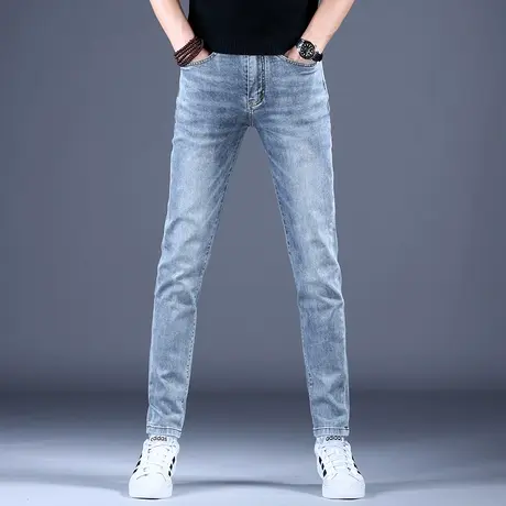男士新款牛仔裤子简约蓝灰做旧修身小脚裤2023秋季潮流棉弹潮牌男商品大图