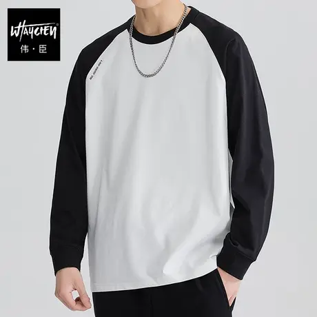 伟臣潮牌大码男装秋冬拼接圆领T恤男胖子加肥加大宽松百搭上衣男商品大图