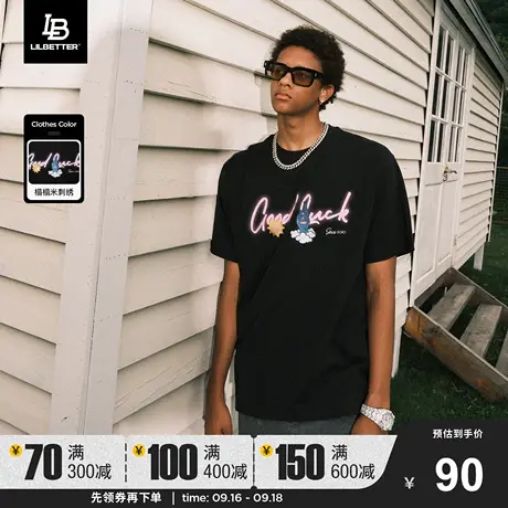 Lilbetter幸运手势刺绣短袖t恤男半袖宽松体恤衫潮ins美式男装夏商品大图
