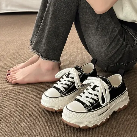 鞋子女春秋厚底帆布鞋2023年新款爆款夏季运动休闲小白鞋百搭小众商品大图