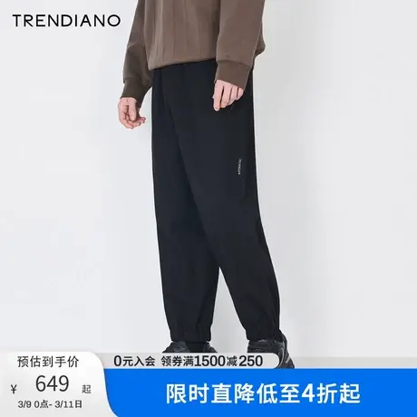 TRENDIANO官方斜拉链宽松百搭休闲束脚裤男裤潮新款冬季商品大图