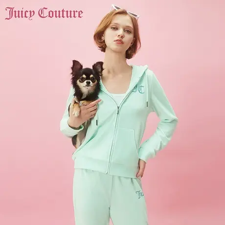 Juicy Couture橘滋2024早春日穿搭新款重工女烫钻天鹅绒连帽外套图片