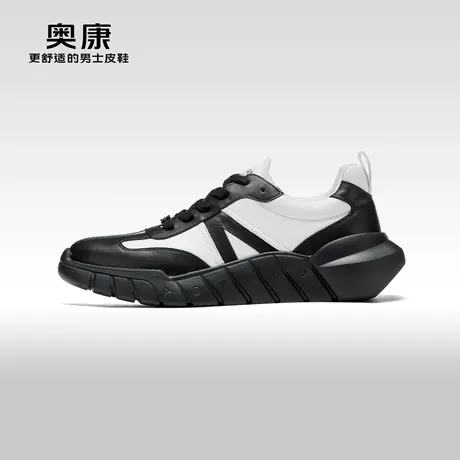 【门店同款】奥康男鞋春秋款潮流厚底休闲皮鞋真皮舒适运动阿甘鞋商品大图