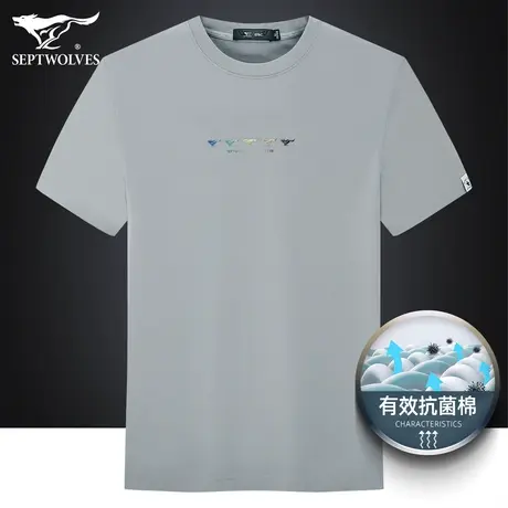 买二免一！七匹狼纯棉短袖T恤男2023夏季潮流圆领抗菌休闲体恤衫t图片