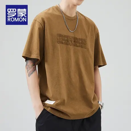 罗蒙衣服男夏季薄款纯棉短袖T恤男装夏天舒爽圆领宽松半袖打底衫商品大图