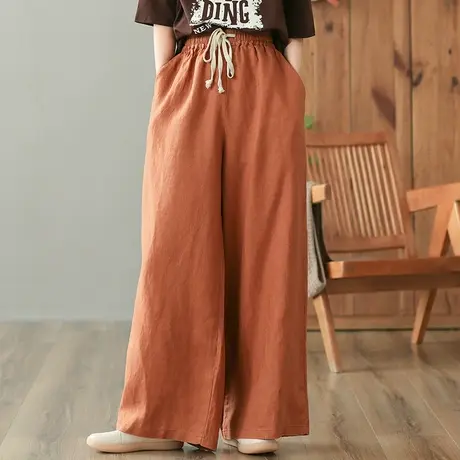 dza 高腰显瘦宽松阔腿亚麻裤子女士春秋新款长裤复古休闲棉麻女裤图片
