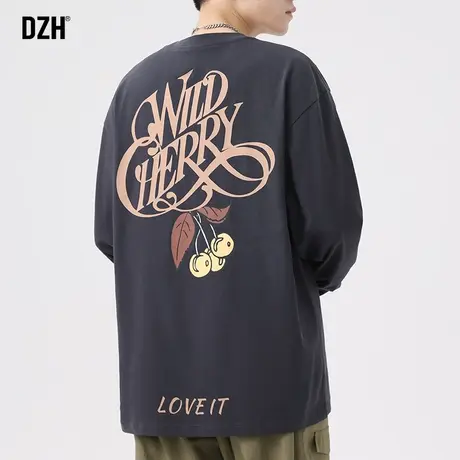 男士印花美式长袖t恤男纯棉圆领春秋季男装2023新款卫衣男款上衣商品大图