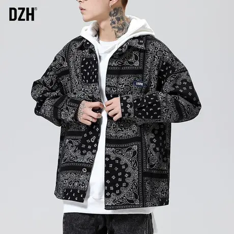 男士黑色牛仔夹克男ins潮春秋休闲满印上衣外套2023新款牛仔褂子商品大图