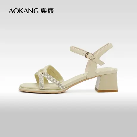 【门店发货】奥康女鞋 2023夏季新款淑女蝴蝶结女士时尚粗跟凉鞋图片