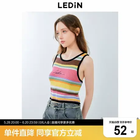 乐町撞色条纹针织衫韩系少女风背心夏季新款圆领套头T恤甜酷图片
