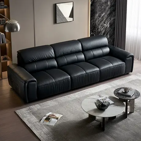 全友家居意式轻奢小户型家用客厅直排三人位大黑牛真皮沙发图片