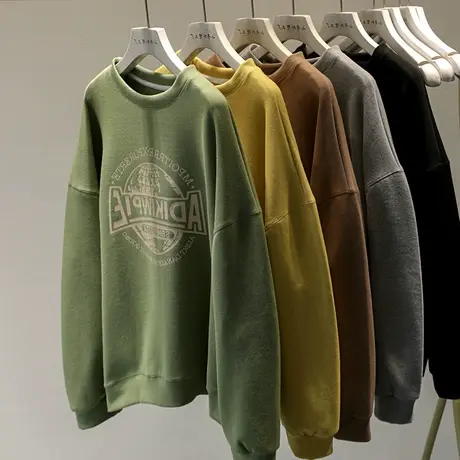 绿色大码无帽卫衣女秋冬加绒加厚oversize韩版chic宽松小众潮上衣图片