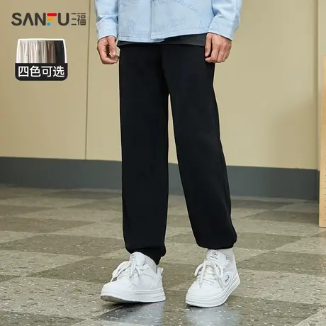 三福2023冬季新款休闲裤字母绣花抽绳运动束脚裤宽松九分裤长裤男商品大图