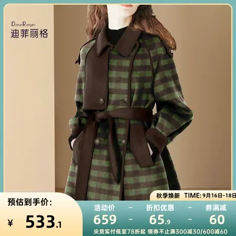 冬季复古格子毛呢外套女2023年新款洋气减龄收腰小个子双面呢大衣图片