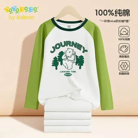 班尼路童装YYB系列男童上衣2025新款纯棉儿童休闲撞色插肩长袖t恤图片