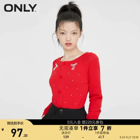 ONLY奥莱夏季舒适百搭简约通勤蝴蝶结装饰针织衫女商品大图