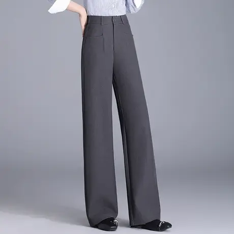 拉夏贝尔灰色西装裤女款秋季2025新款高腰显瘦高级宽松直筒阔腿裤商品大图