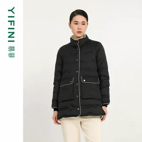 [专柜同款]Yifini/易菲高领保暖白鹅绒宽松羽绒服女撞线设计外套商品大图