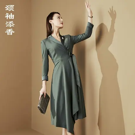 颈袖添香2025秋季新款连衣裙女气质女神范时尚修身纯色女装图片