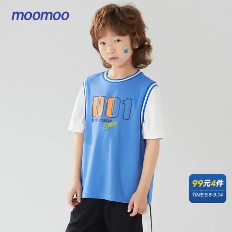 美特斯邦威童装夏短袖T恤男童圆领印花运动风假两件T恤商品大图