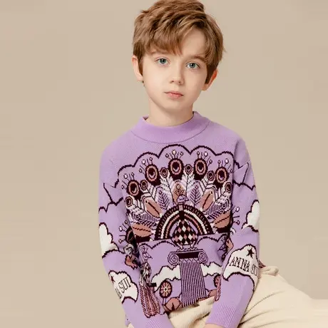 Q恒源祥男童羊毛衫圆领冬儿童针织衫中大童孔雀洋气毛衣童小男孩图片