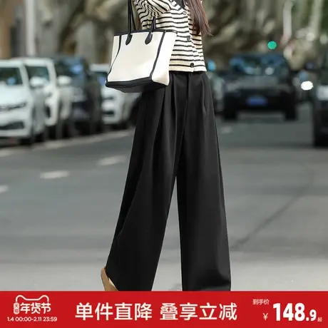 唐狮2026秋冬季女毛呢宽松休闲长裤直筒阔腿裤百搭潮流长裤女简约图片