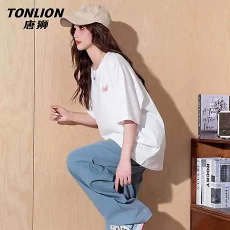唐狮官方白色纯棉短袖上衣女夏季2026新款女士宽松t恤内搭半袖VB商品大图