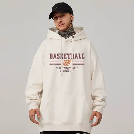 大码卫衣纯棉复古运动休闲美式胖子外套男潮牌字母重磅加绒连帽衫商品大图