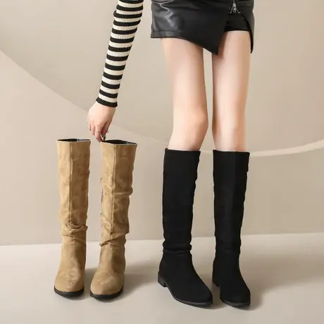 靴子女长筒靴2023年秋季新款长款粗跟洋气显瘦鞋子时装法式女靴子图片