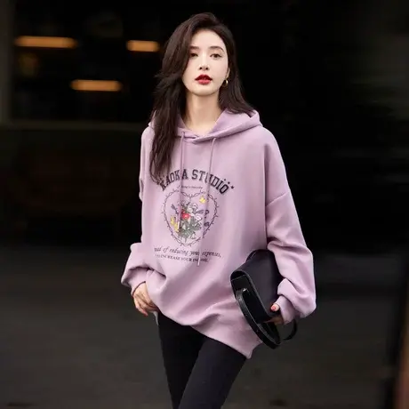 时尚休闲卫衣2023年秋冬新款百搭宽松韩版温柔连帽套头长袖上衣商品大图