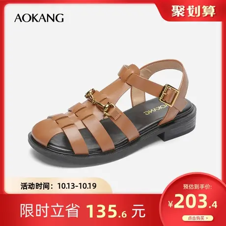 【门店发货】奥康女鞋夏季时装凉鞋女士罗马鞋粗跟搭扣式休闲百搭商品大图