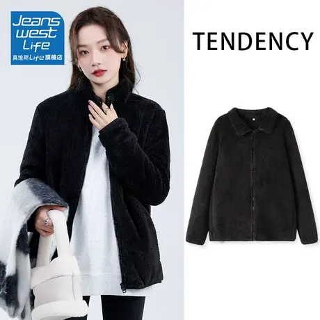 真维斯LIFE拉链黑色外套女2023新款爆款休闲百搭秋冬上衣加绒加厚图片