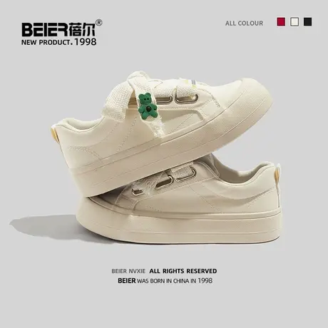 蓓尔低帮板鞋女2023春夏新款可爱小熊休闲百搭学生厚底增高帆布鞋图片