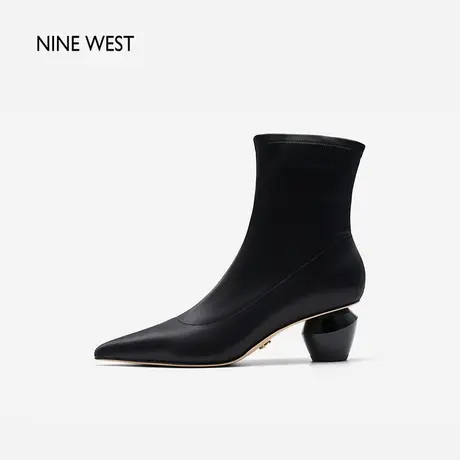 Nine West/玖熙茶话会2023冬新款尖头弹力丝绸瘦瘦靴个性气质短靴商品大图