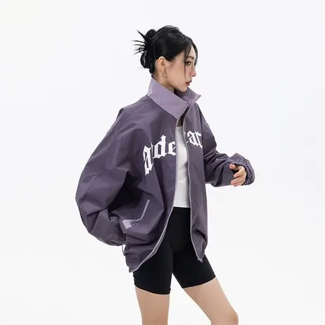 复古立领运动外套女春秋2023年新款ins潮牌oversize工装夹克上衣商品大图