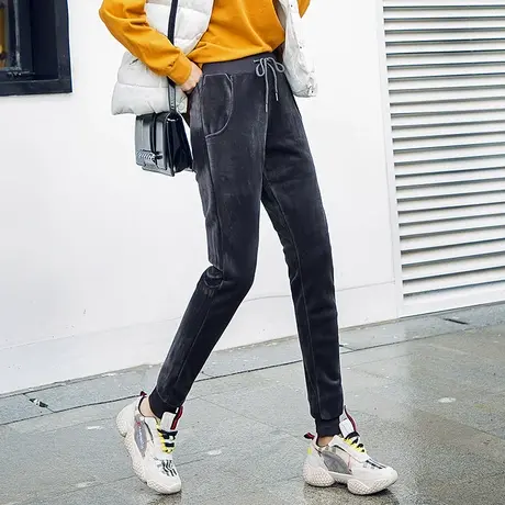 金丝绒加长运动裤女加绒加厚高个子束脚175大码休闲裤束脚保暖裤图片