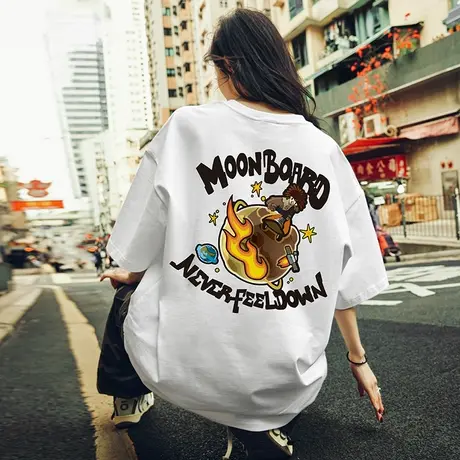 欧美重磅加肥加大滑板嘻哈短袖t恤男国潮潮牌宽松夏季大码半袖潮商品大图