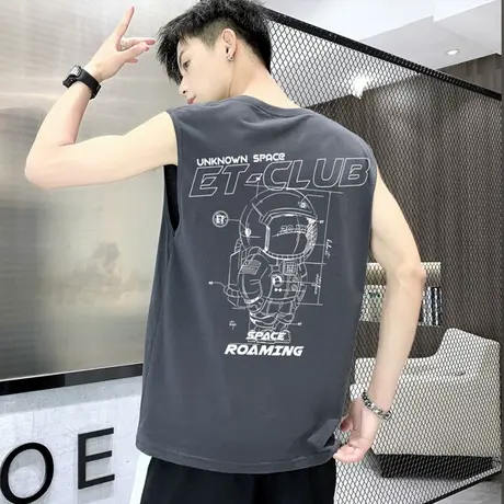 无袖t恤男夏季薄款男款印花网红背心男士2025年新款潮牌篮球坎肩商品大图