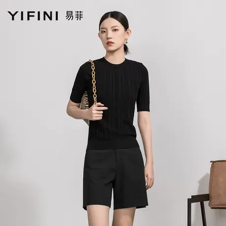 Yifini/易菲短袖针织修身显瘦羊毛衫春秋新款打底衫内搭外穿商品大图