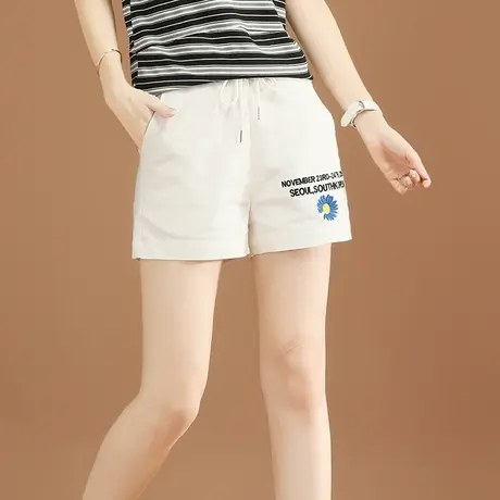 韩潮袭人2024年新款小雏菊松紧腰休闲哈伦短裤热裤子阔腿女夏季薄图片